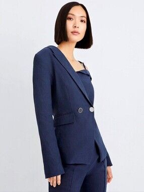 Veronia Beard Mazur Linen Blazer Jacket Navy sz 2